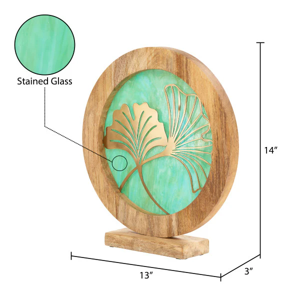Tiffany-Style Lighting 14" Round Decorative Stained Glass & Metal Stand with Wood Frame - Image 8