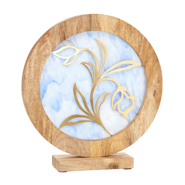 Tiffany-Style Lighting 14" Round Decorative Stained Glass & Metal Stand with Wood Frame - Image 9