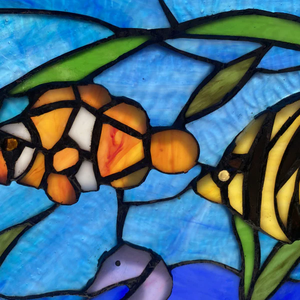 Tiffany-Style Lighting 14" Underwater Ocean Scene Stained Glass Window Panel - Image 2