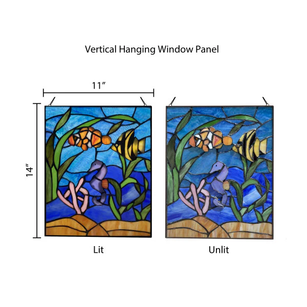 Tiffany-Style Lighting 14" Underwater Ocean Scene Stained Glass Window Panel - Image 6
