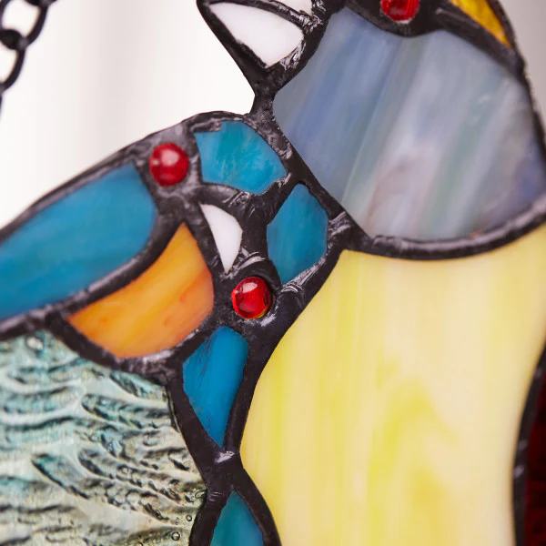 Tiffany-Style Lighting 9.5" Birds in Love Stained Glass Window Panel - Image 2