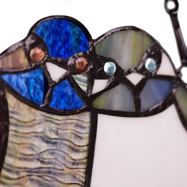 Tiffany-Style Lighting 9.5" Birds in Love Stained Glass Window Panel - Image 3