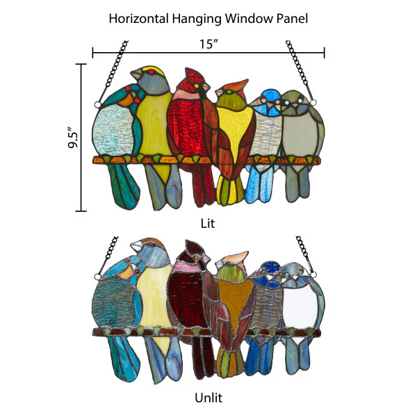 Tiffany-Style Lighting 9.5" Birds in Love Stained Glass Window Panel - Image 5