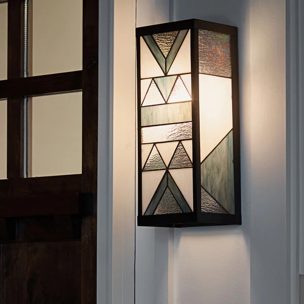Tiffany-Style Lighting 16.25" 1-Light Rectangular Geometric Stained Glass Outdoor Wall Sconce - Image 3