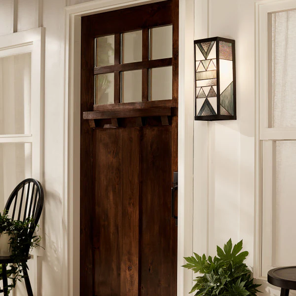 Tiffany-Style Lighting 16.25" 1-Light Rectangular Geometric Stained Glass Outdoor Wall Sconce - Image 4