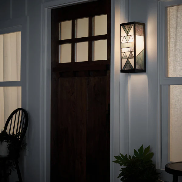 Tiffany-Style Lighting 16.25" 1-Light Rectangular Geometric Stained Glass Outdoor Wall Sconce - Image 5
