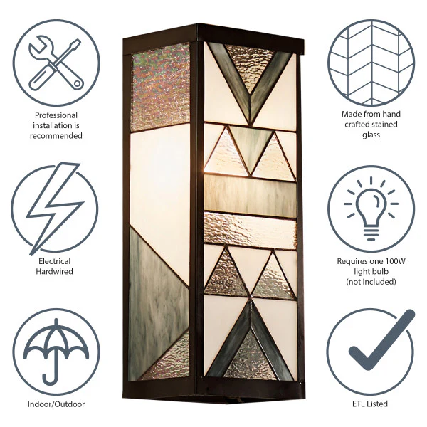 Tiffany-Style Lighting 16.25" 1-Light Rectangular Geometric Stained Glass Outdoor Wall Sconce - Image 8