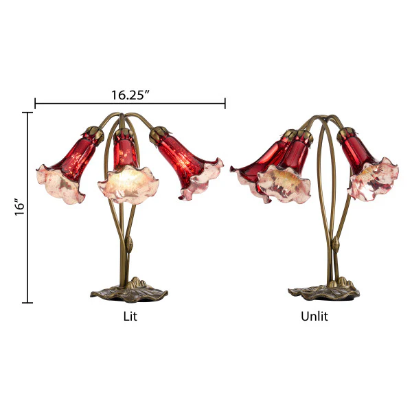 Tiffany-Style Lighting 16" Hand Blown Glass 3 Lily Downlight Table Lamp - Image 4