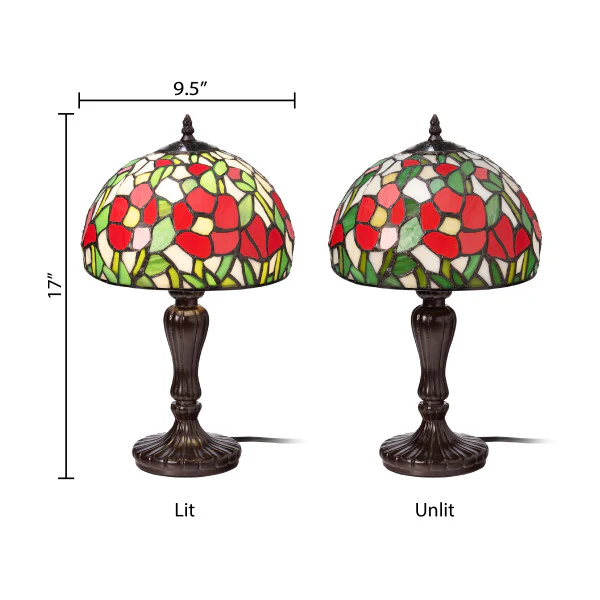 Tiffany-Style Lighting 17" Genevieve Red Flowers Stained Table Lamp - Image 4