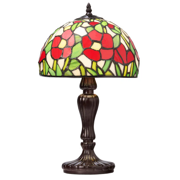 Tiffany-Style Lighting 17" Genevieve Red Flowers Stained Table Lamp - Image 5