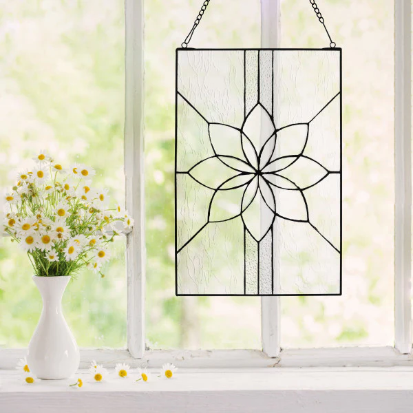Tiffany-Style Lighting 18" Clear Floral Glass Window Panel - Image 3