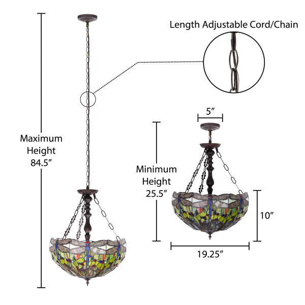 Tiffany-Style Lighting Nancy Adjustable Height Multicolored Stained Glass Hanging Pendant Light - Image 4