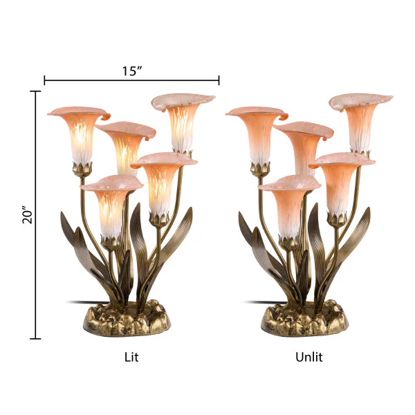 Tiffany-Style Lighting 20" Hand Blown Glass 5 Calla Lily Uplight Accent Lamp - Image 20