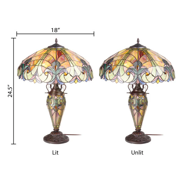 Tiffany-Style Lighting 24.5" Halston Double Lit Bowl Shade Stained Glass Table Lamp - Image 12