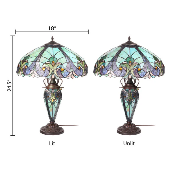 Tiffany-Style Lighting 24.5" Halston Double Lit Bowl Shade Stained Glass Table Lamp - Image 13