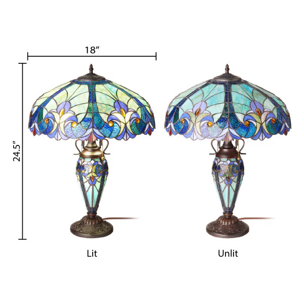 Tiffany-Style Lighting 24.5" Halston Double Lit Bowl Shade Stained Glass Table Lamp - Image 14