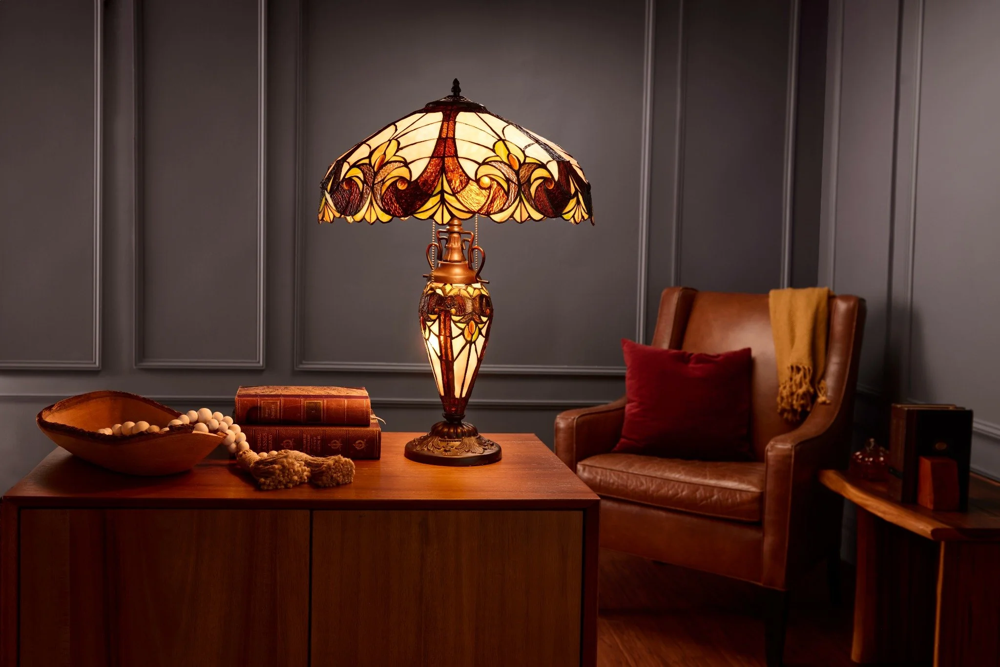 Tiffany-Style Lighting 24.5" Halston Double Lit Bowl Shade Stained Glass Table Lamp - Image 16