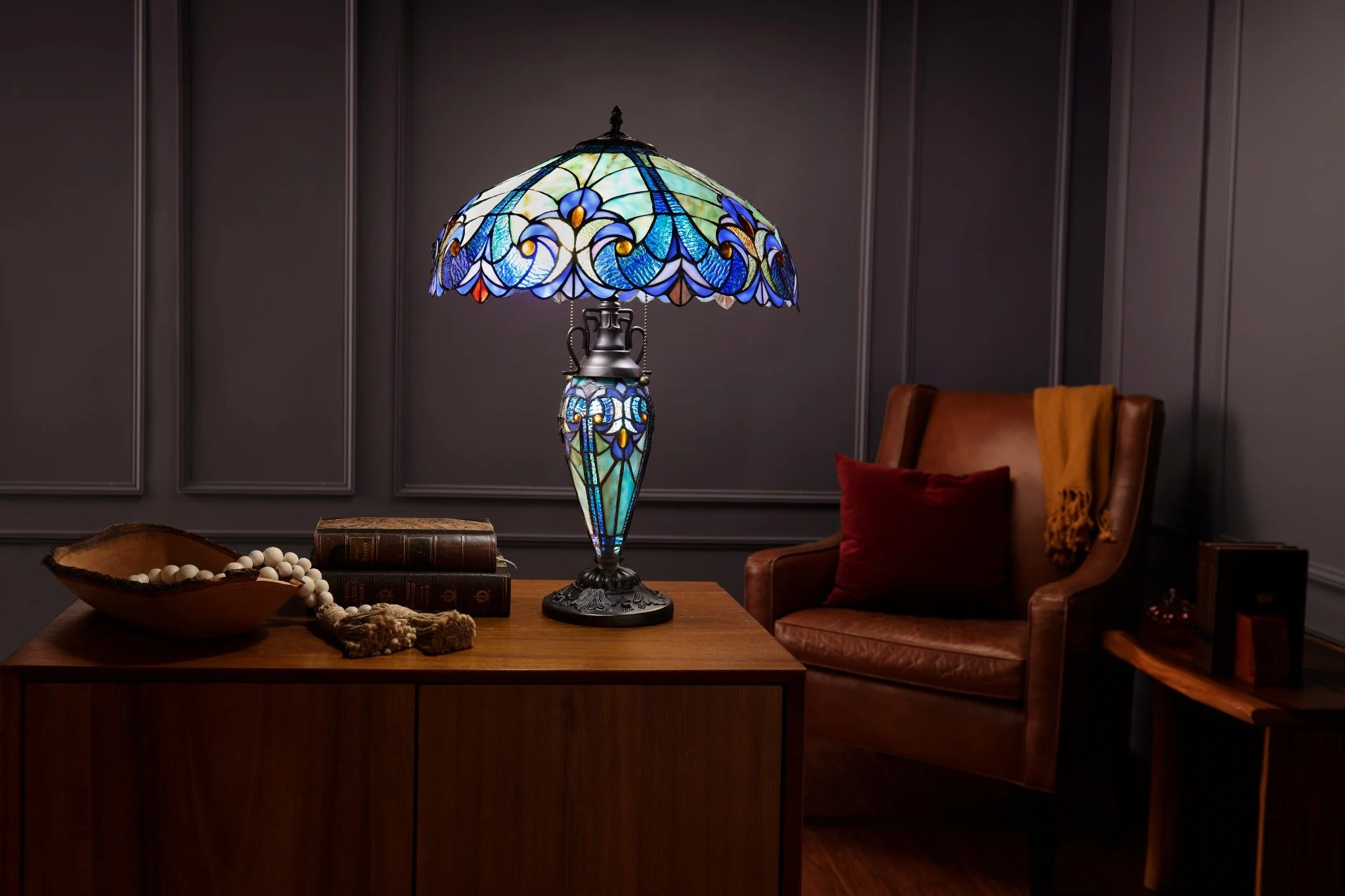 Tiffany-Style Lighting 24.5" Halston Double Lit Bowl Shade Stained Glass Table Lamp - Image 17