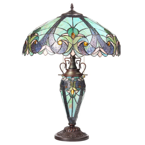 Tiffany-Style Lighting 24.5" Halston Double Lit Bowl Shade Stained Glass Table Lamp - Image 2