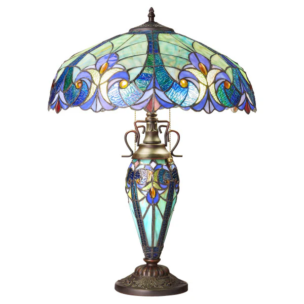 Tiffany-Style Lighting 24.5" Halston Double Lit Bowl Shade Stained Glass Table Lamp - Image 3