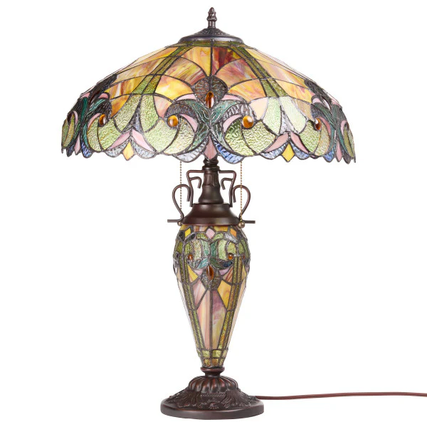 Tiffany-Style Lighting 24.5" Halston Double Lit Bowl Shade Stained Glass Table Lamp - Image 4