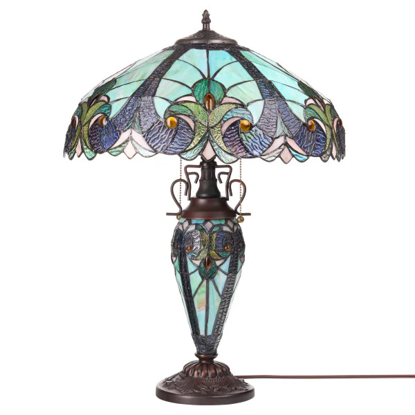 Tiffany-Style Lighting 24.5" Halston Double Lit Bowl Shade Stained Glass Table Lamp - Image 5