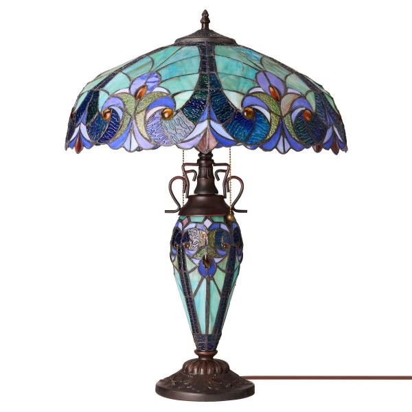 Tiffany-Style Lighting 24.5" Halston Double Lit Bowl Shade Stained Glass Table Lamp - Image 6