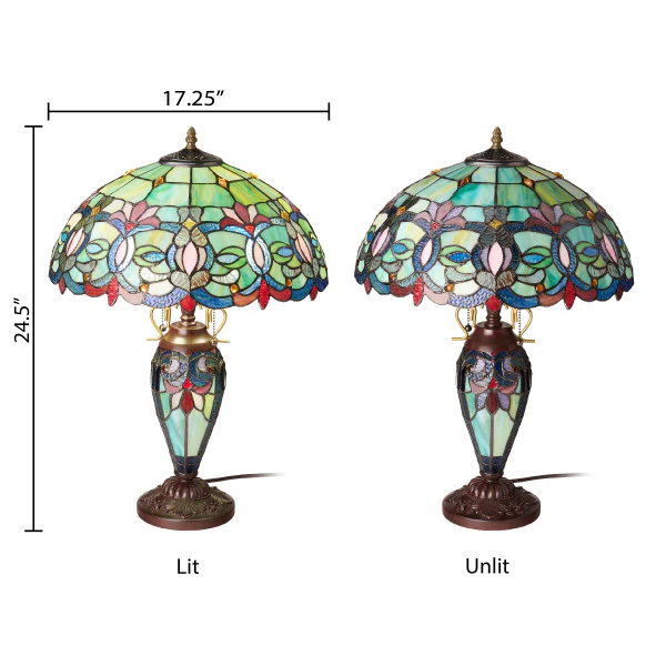 Tiffany-Style Lighting 24.5" Victorian Double Lit Stained Glass Table Lamp - Image 13