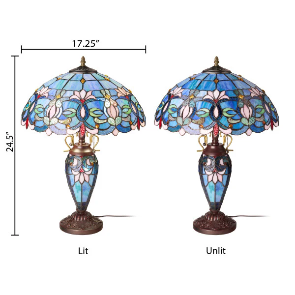 Tiffany-Style Lighting 24.5" Victorian Double Lit Stained Glass Table Lamp - Image 14