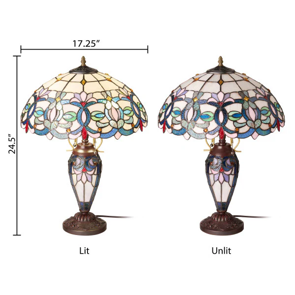 Tiffany-Style Lighting 24.5" Victorian Double Lit Stained Glass Table Lamp - Image 15
