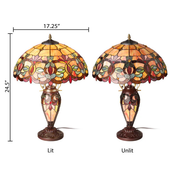 Tiffany-Style Lighting 24.5" Victorian Double Lit Stained Glass Table Lamp - Image 16