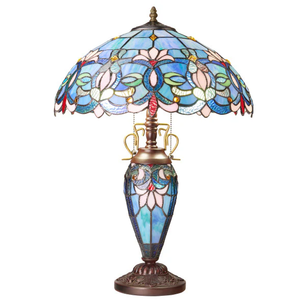 Tiffany-Style Lighting 24.5" Victorian Double Lit Stained Glass Table Lamp - Image 2