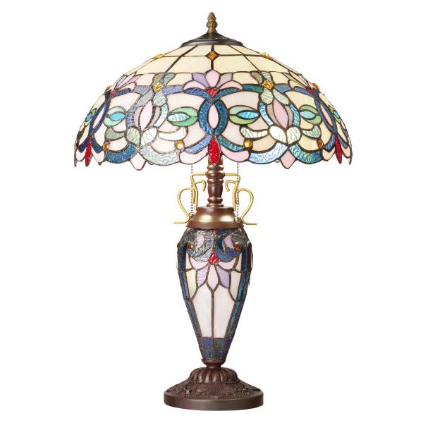 Tiffany-Style Lighting 24.5" Victorian Double Lit Stained Glass Table Lamp - Image 3
