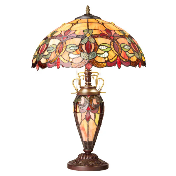 Tiffany-Style Lighting 24.5" Victorian Double Lit Stained Glass Table Lamp - Image 4