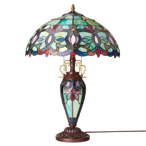 Tiffany-Style Lighting 24.5" Victorian Double Lit Stained Glass Table Lamp - Image 5