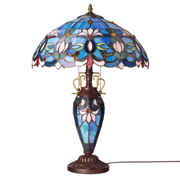 Tiffany-Style Lighting 24.5" Victorian Double Lit Stained Glass Table Lamp - Image 6