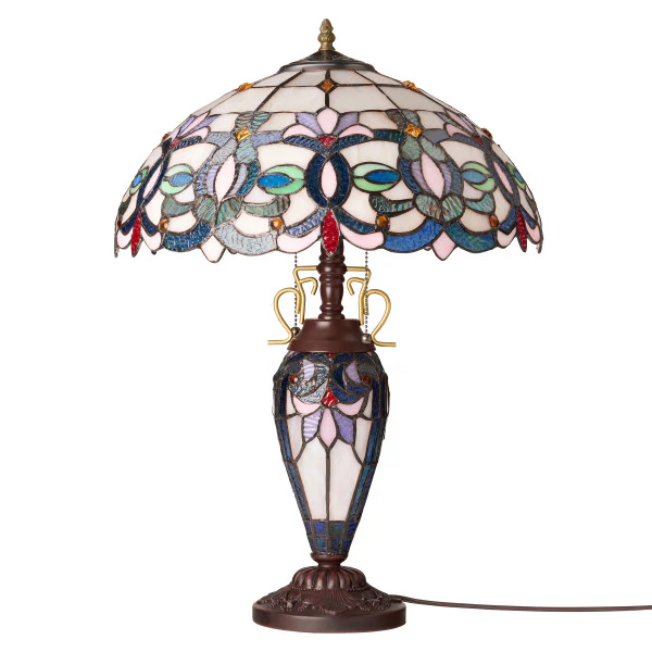 Tiffany-Style Lighting 24.5" Victorian Double Lit Stained Glass Table Lamp - Image 7