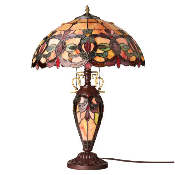 Tiffany-Style Lighting 24.5" Victorian Double Lit Stained Glass Table Lamp - Image 8