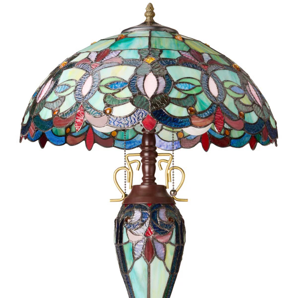 Tiffany-Style Lighting 24.5" Victorian Double Lit Stained Glass Table Lamp - Image 9