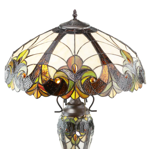 Tiffany-Style Lighting 24.5 Halston Amber Double Lit Stained Glass Urn Table Lamp - Image 2