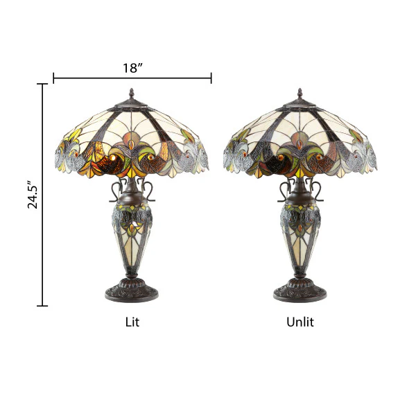 Tiffany-Style Lighting 24.5 Halston Amber Double Lit Stained Glass Urn Table Lamp - Image 7