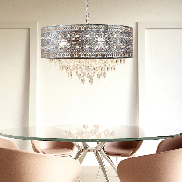 Tiffany-Style Lighting 24" Brielle Polished Nickel & Crystal 3-Light Chandelier - Image 4