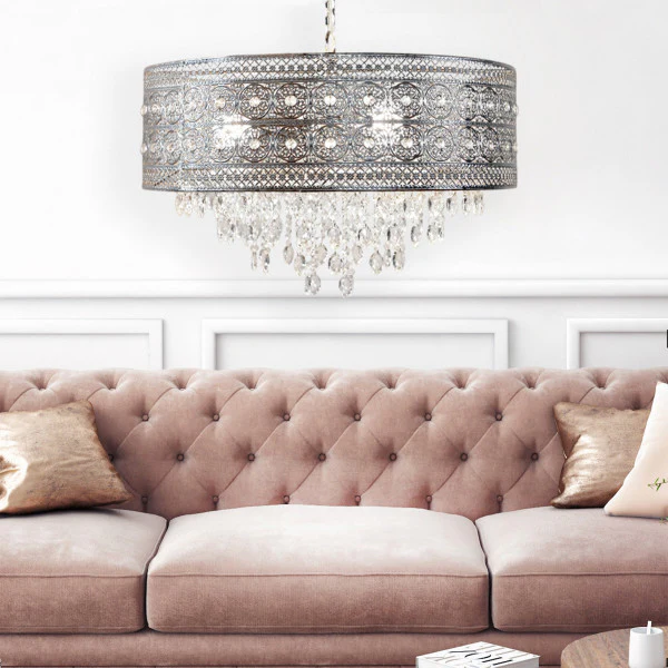 Tiffany-Style Lighting 24" Brielle Polished Nickel & Crystal 3-Light Chandelier - Image 6