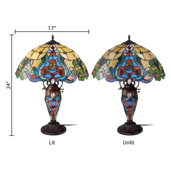 Tiffany-Style Lighting 24" Margaret Double Lit Stained Glass Table Lamp - Image 7