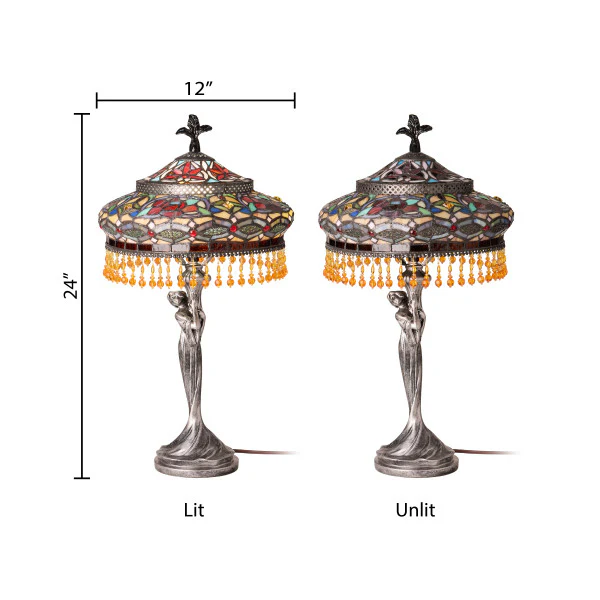 Tiffany-Style Lighting 24" Parisian Antique Silver Bell Shade Table Lamp - Image 5