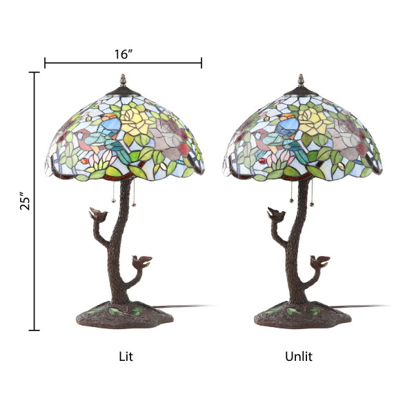 Tiffany-Style Lighting 25" Phylicia Multicolored Dome Shaped Stained Glass Table Lamp with Novelty Base - Image 4