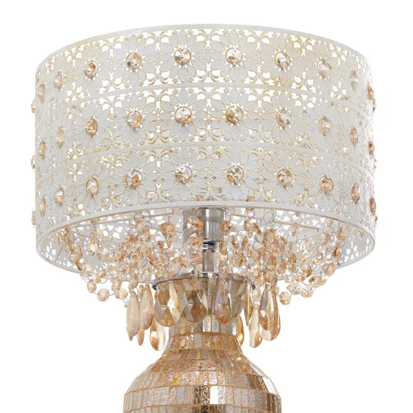 Tiffany-Style Lighting 25" Jeweled Champagne Drum Shade Table Lamp - Image 5