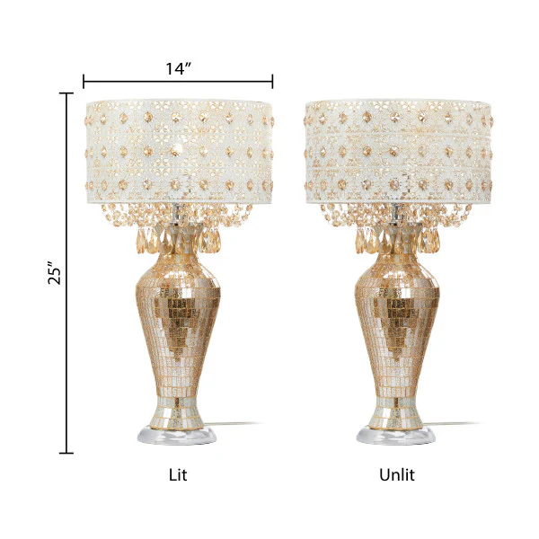 Tiffany-Style Lighting 25" Jeweled Champagne Drum Shade Table Lamp - Image 7