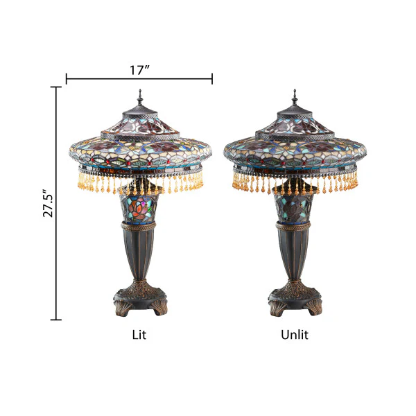 Tiffany-Style Lighting 27.5" Parisian Antiqued Bell Shade Stained Glass Table Lamp - Image 4