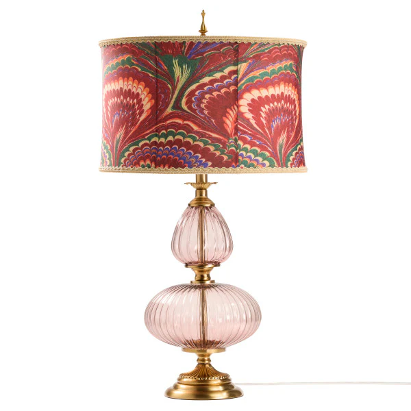 Tiffany-Style Lighting 31.5" Printed Drum Shade Geometric Glass Table Lamp - Image 4